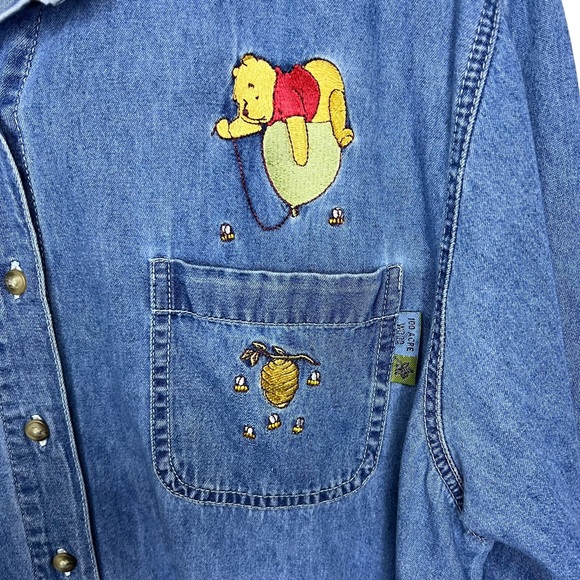 Vintage Disney Winnie The Pooh Denim Chambray Button Down Shirt Sz 20W Preowned - Picture 2 of 6
